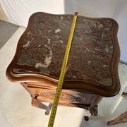 Pair of antique bedside tables with marble top and ceramic niche