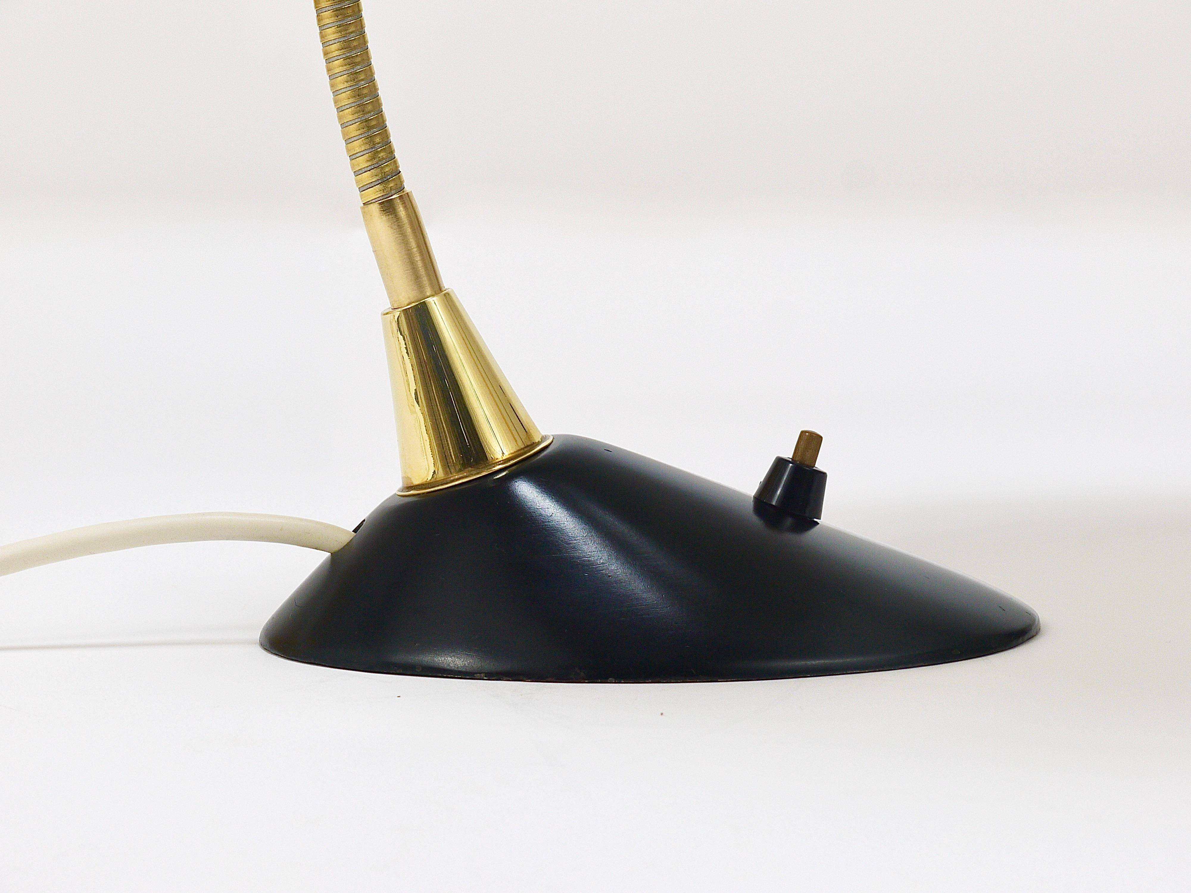 1950s Cosack Cobra black desk or table lamp in brass, mid-century, Stilnovo style.