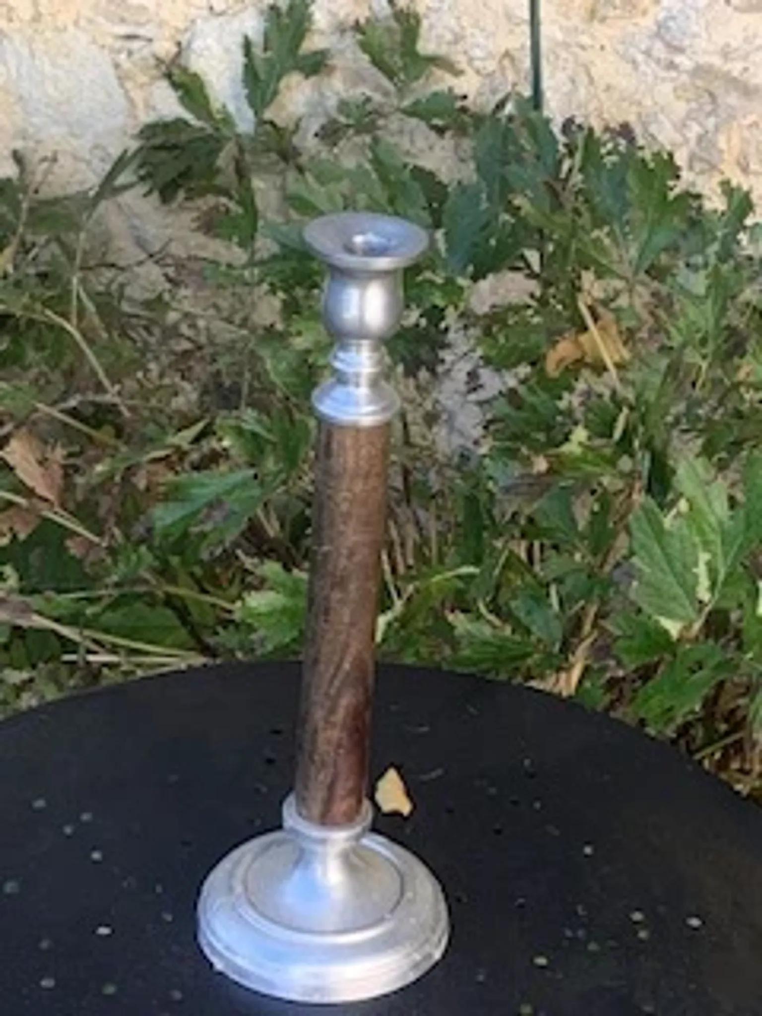Metal and wood candlestick