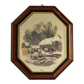 Octo frame with winter scene engraving signed B.Foster
