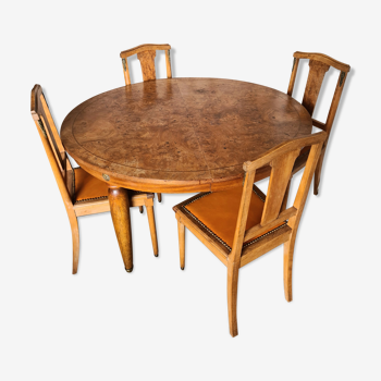 Lot Table & chaises en ronce de noyer