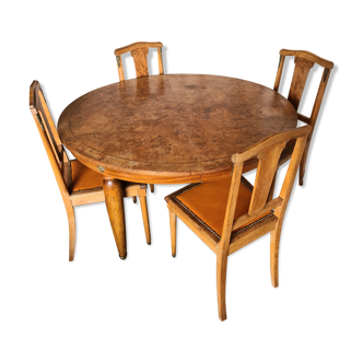 Lot Table & chaises en ronce de noyer