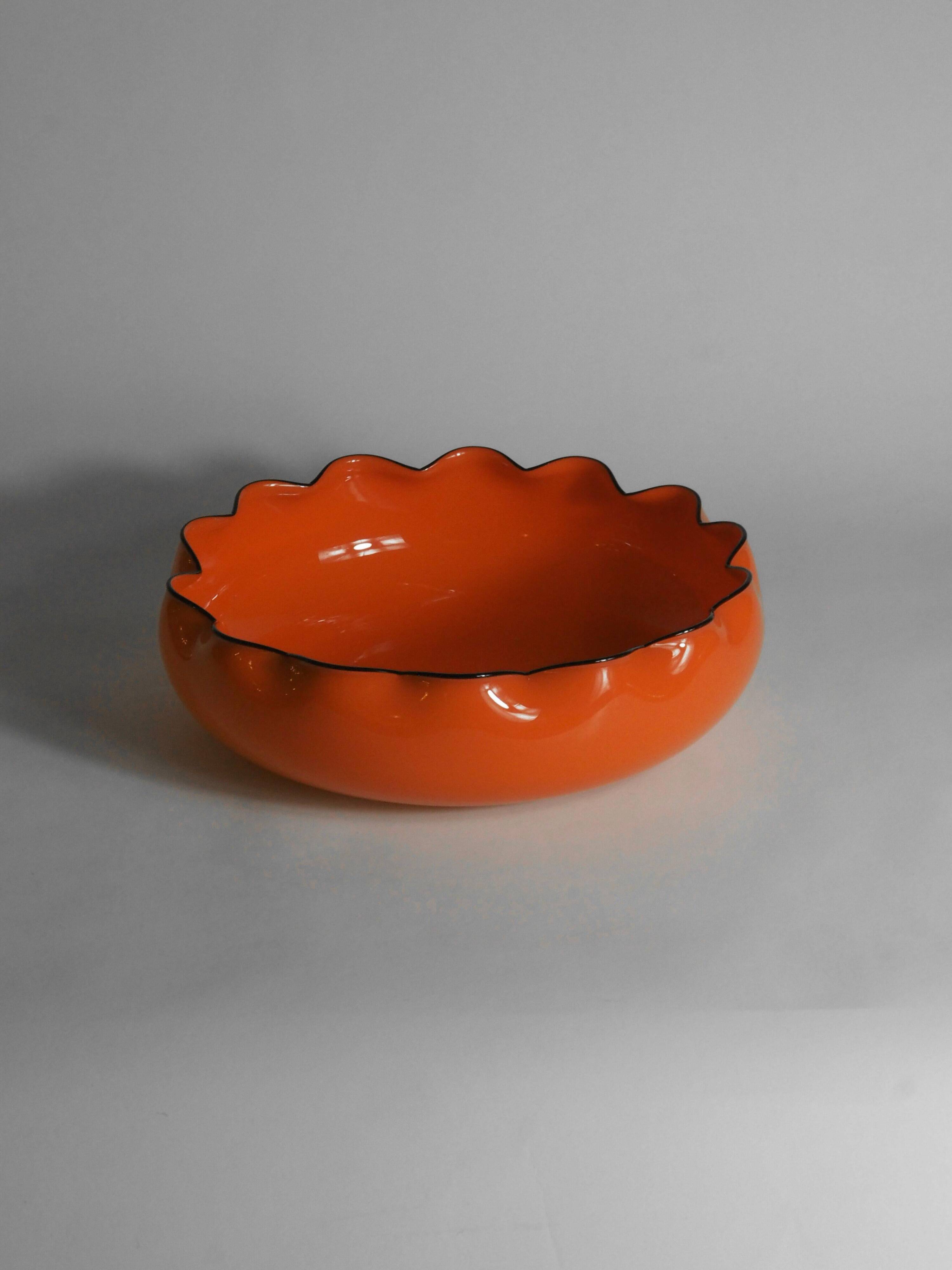 Glass bowl "Tango" in Art Deco style, bohemian orange colour, created by Michael Powolny for Loetz, 1914.