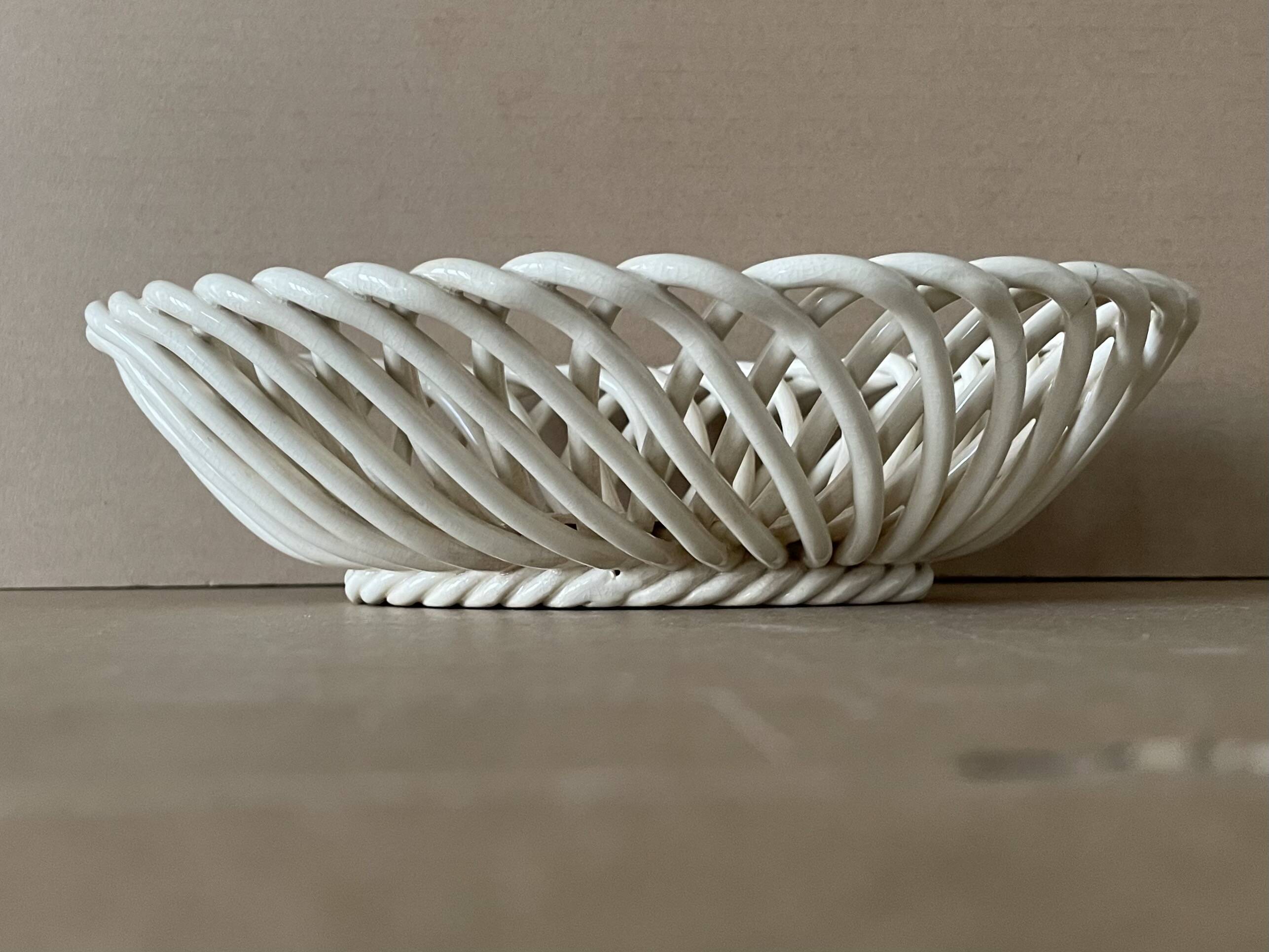 Antique ceramic woven basket