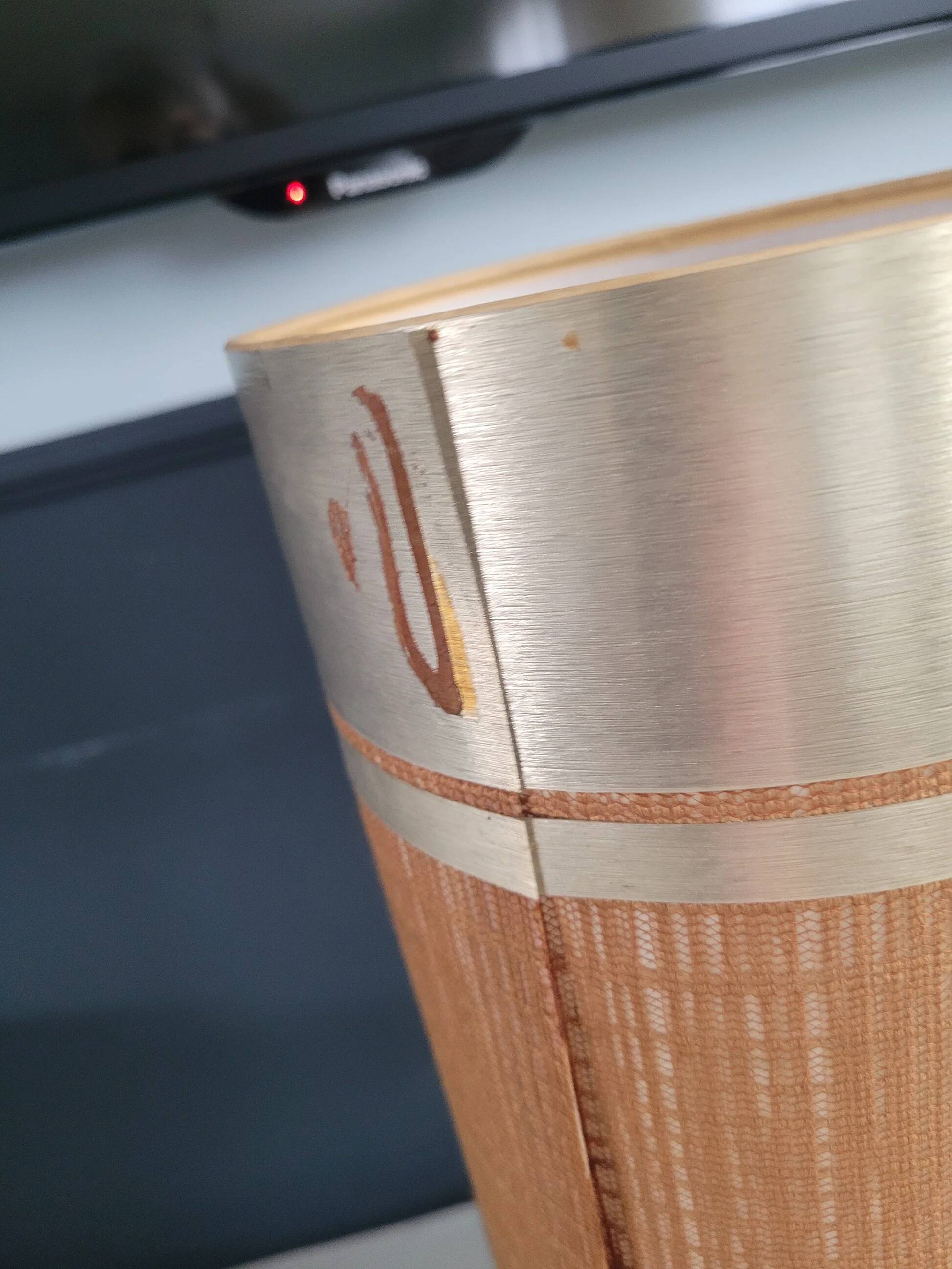 Vintage table lamp with brushed aluminium base - cylinder shade