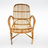 Fauteuil en rotin du milieu du siècle, Tchécoslovaquie, années 1970