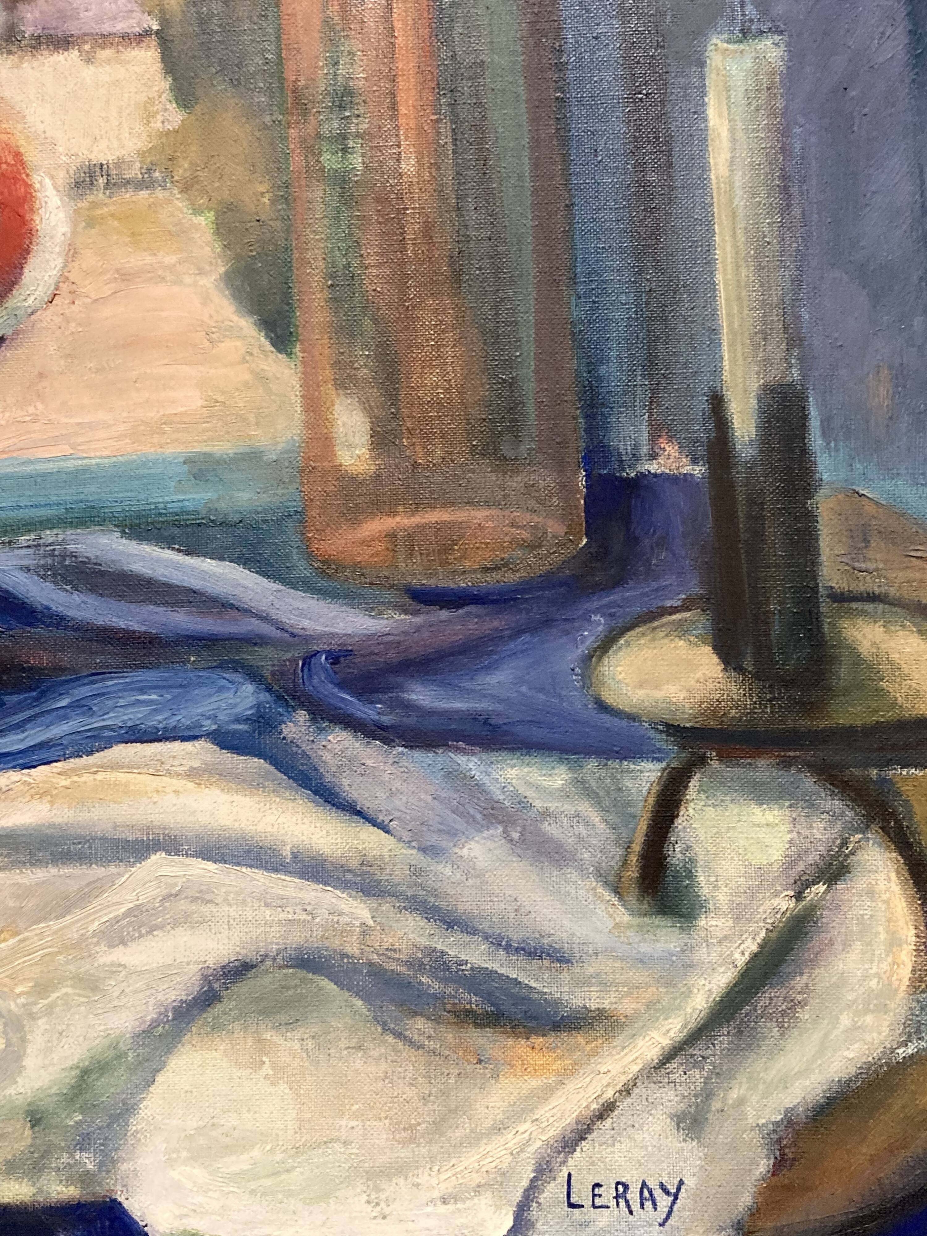 Leray, "In Front of the Window", fauvist still life, oil on canvas