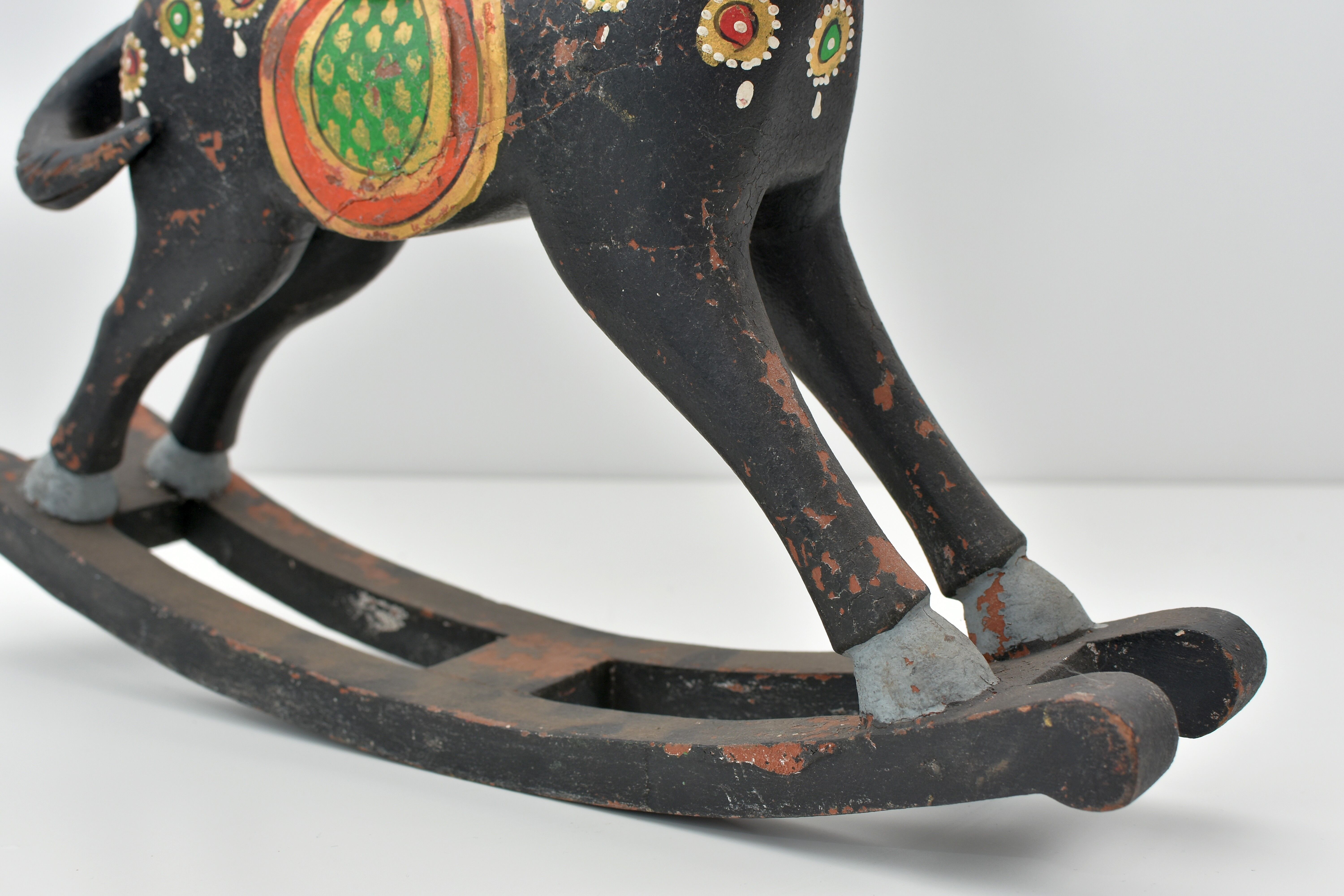 Black horse rocking wood painted old finish