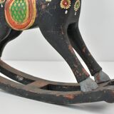 Black horse rocking wood painted old finish
