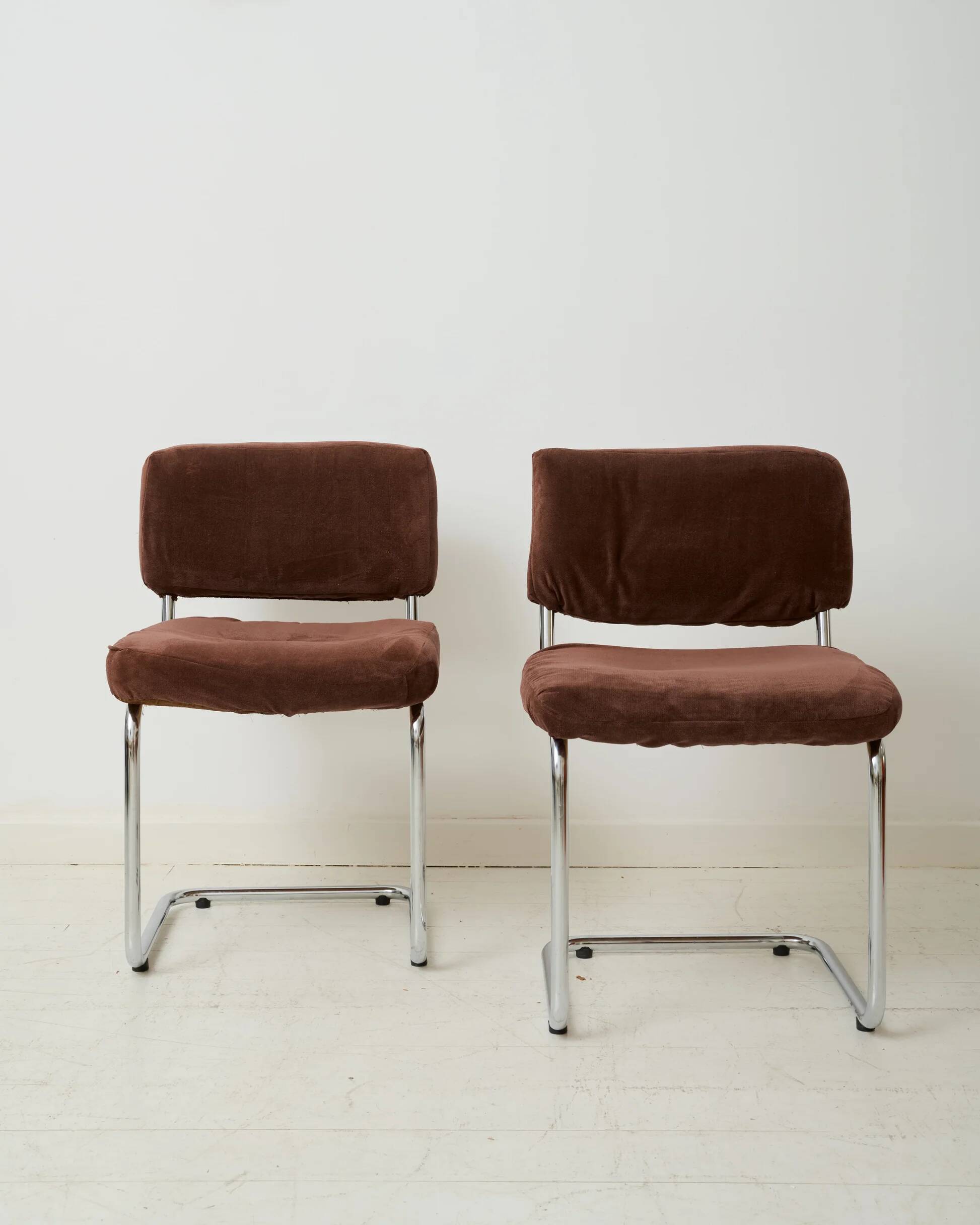 Pair of chrome and velvet chairs, Roche Bobois, 1970s