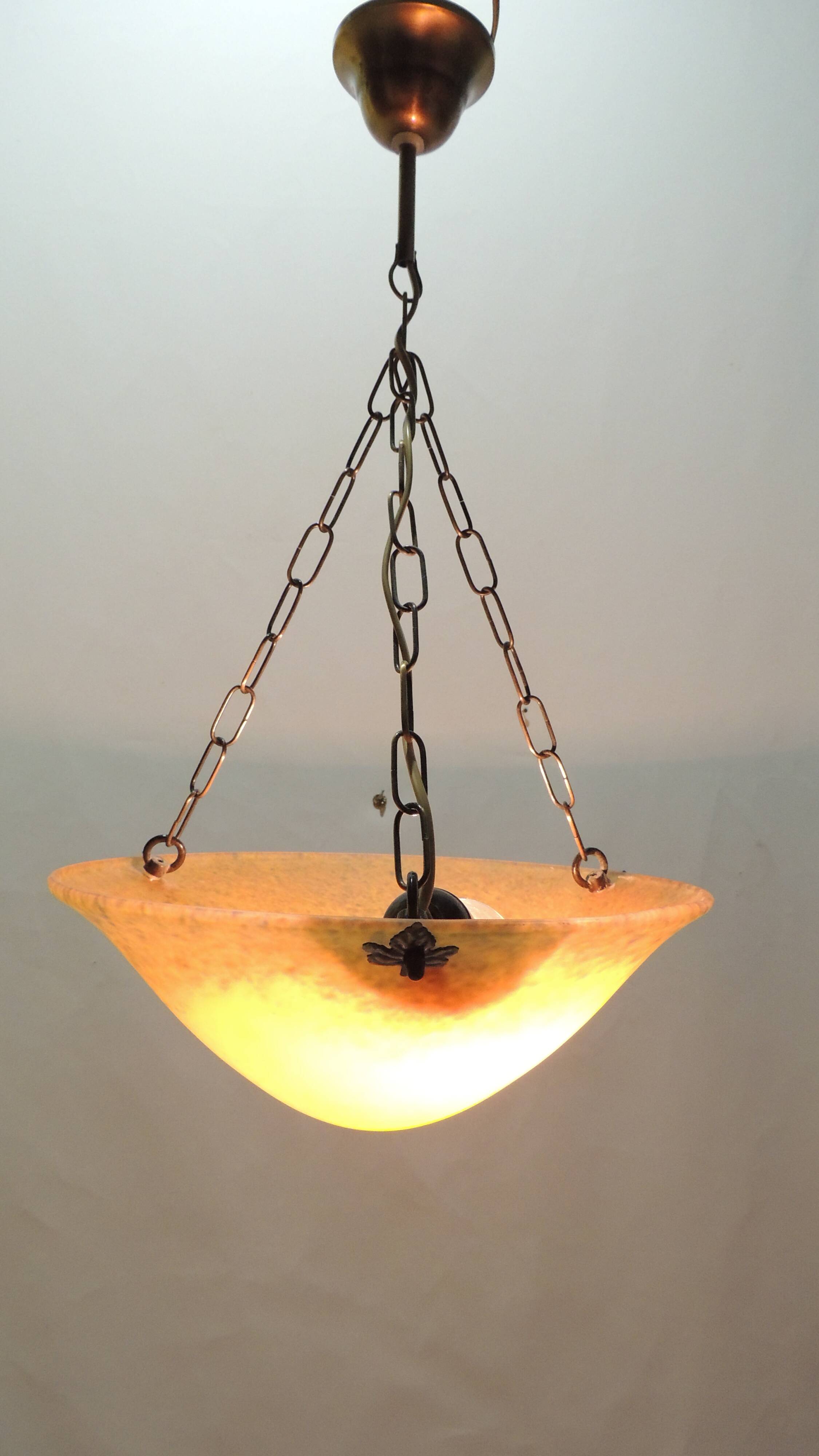 1970s vintage orange speckled glass suspension – retro chain chandelier