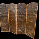 Large Four-Leaf Screen In Cordoba Leather From The Late 18th Century H 188 Cm
