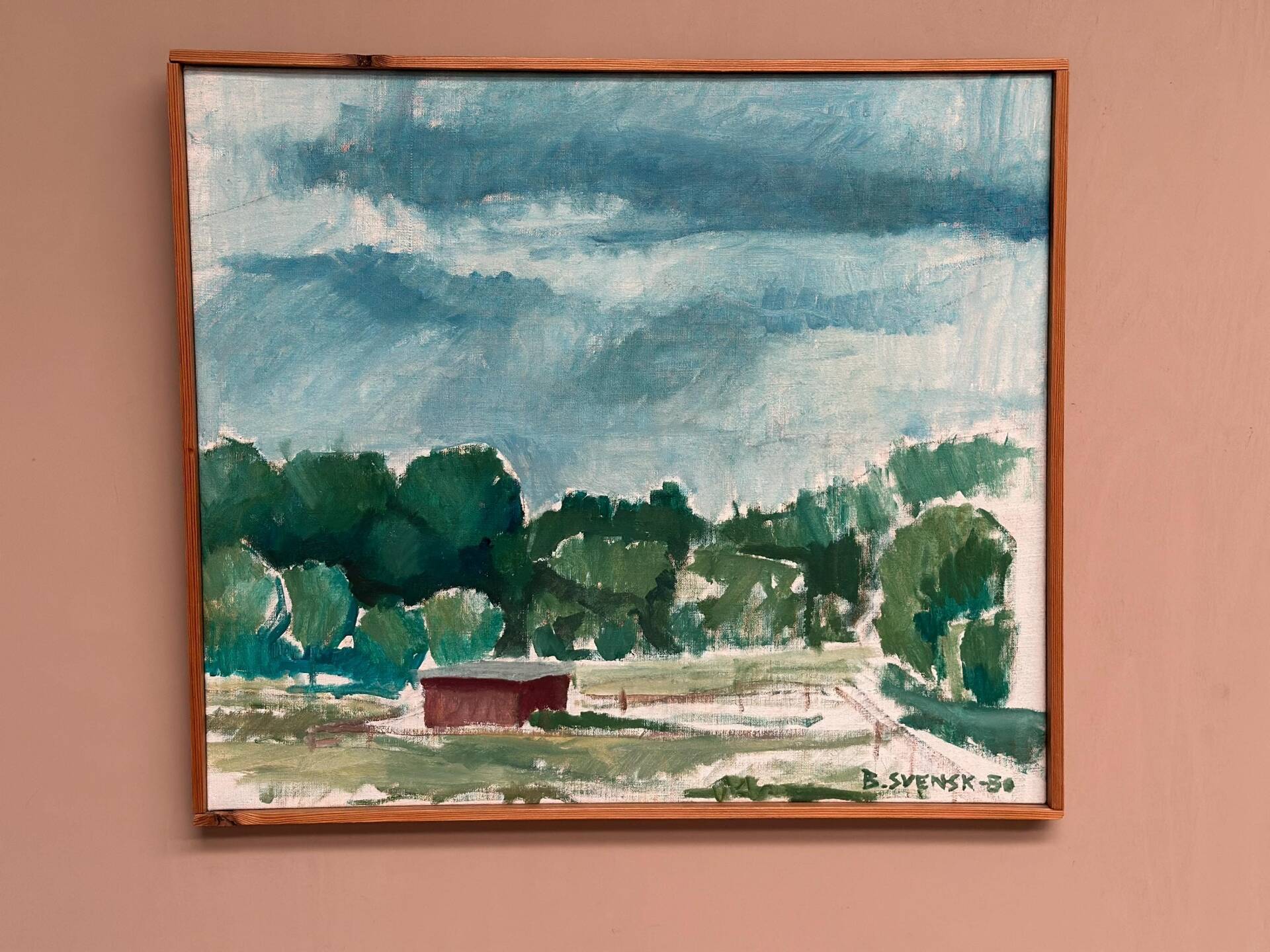 Original Swedish Oil on Canvas – “Milk Shed at Kaga” by Björn Svensk – Signed – Dated 1980 – Vintage & Framed