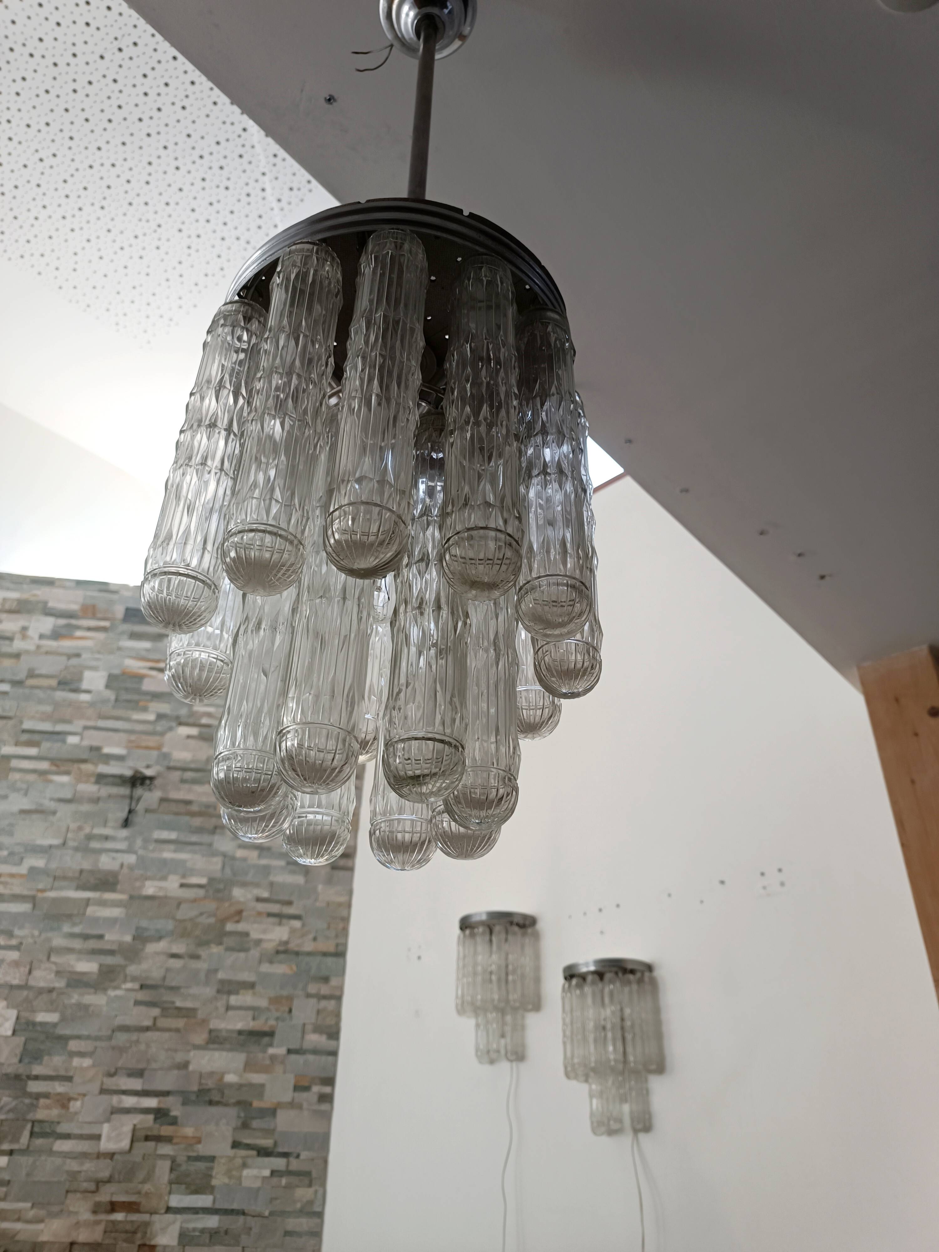 Chandelier and wall lights in Murano glass by Venini 1970s