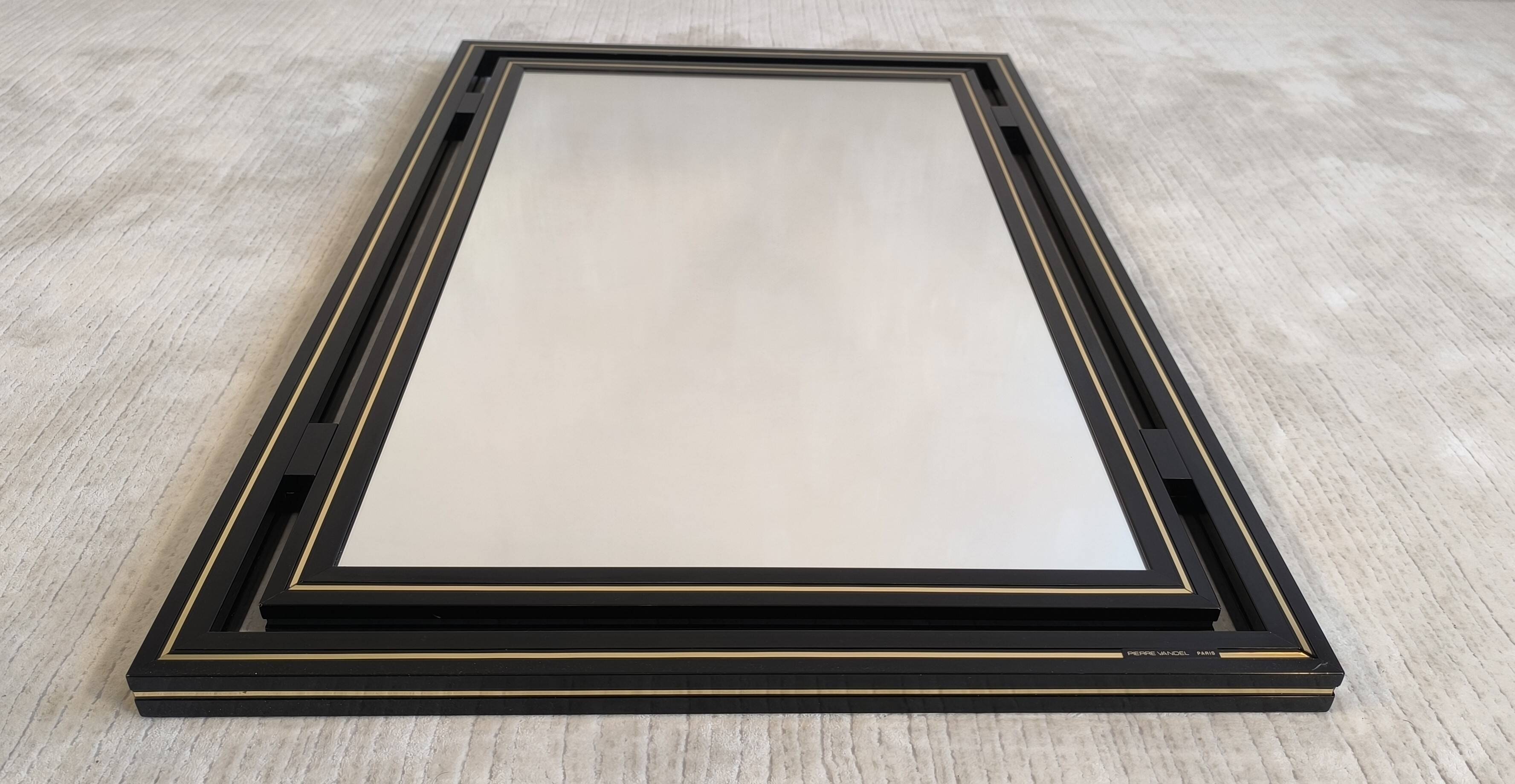 Miroir design Pierre Vandel Paris – Années 80 – Noir laqué