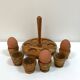Set of 6 vintage olive wood egg cups