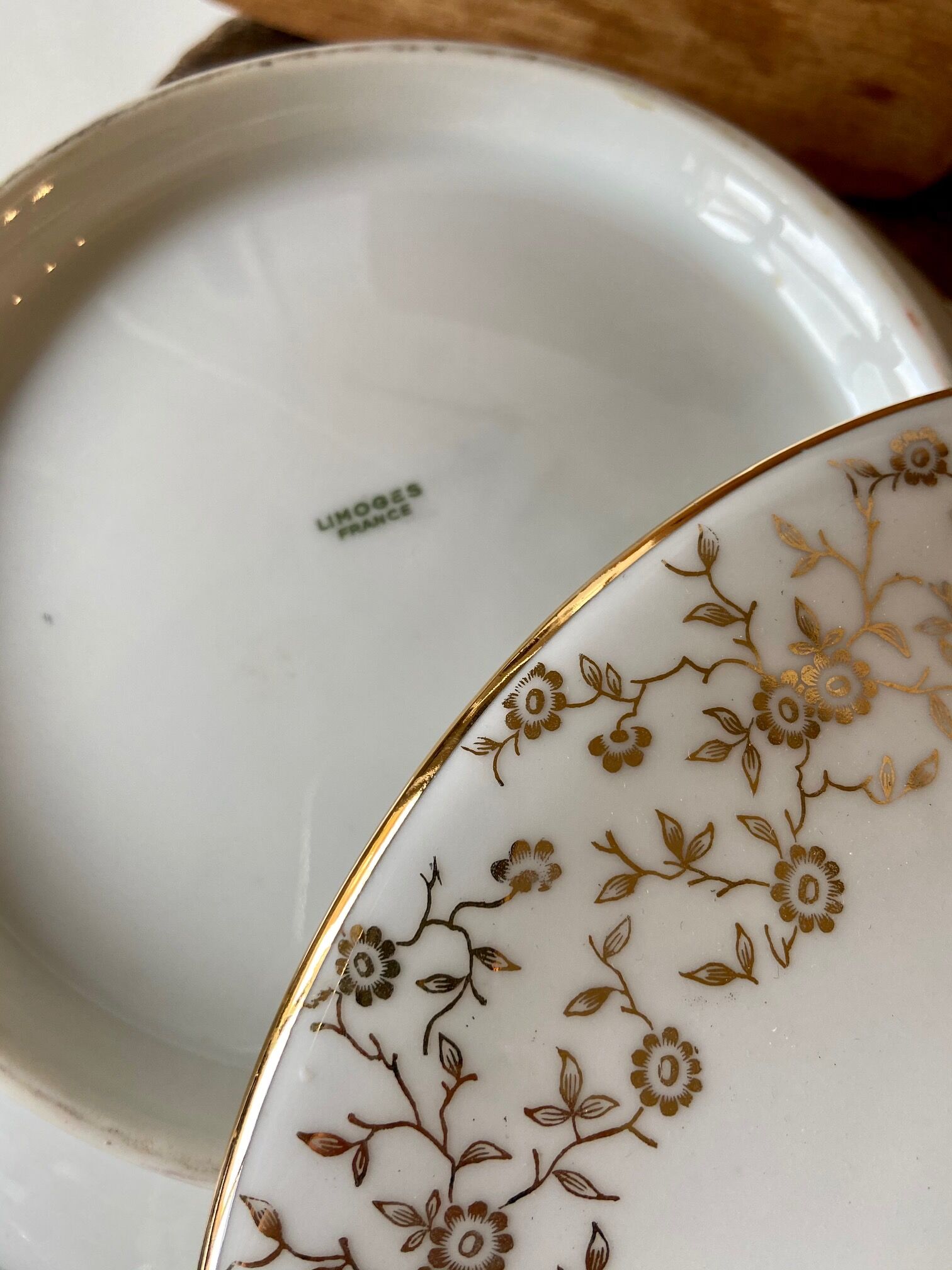 White and gold porcelain soup