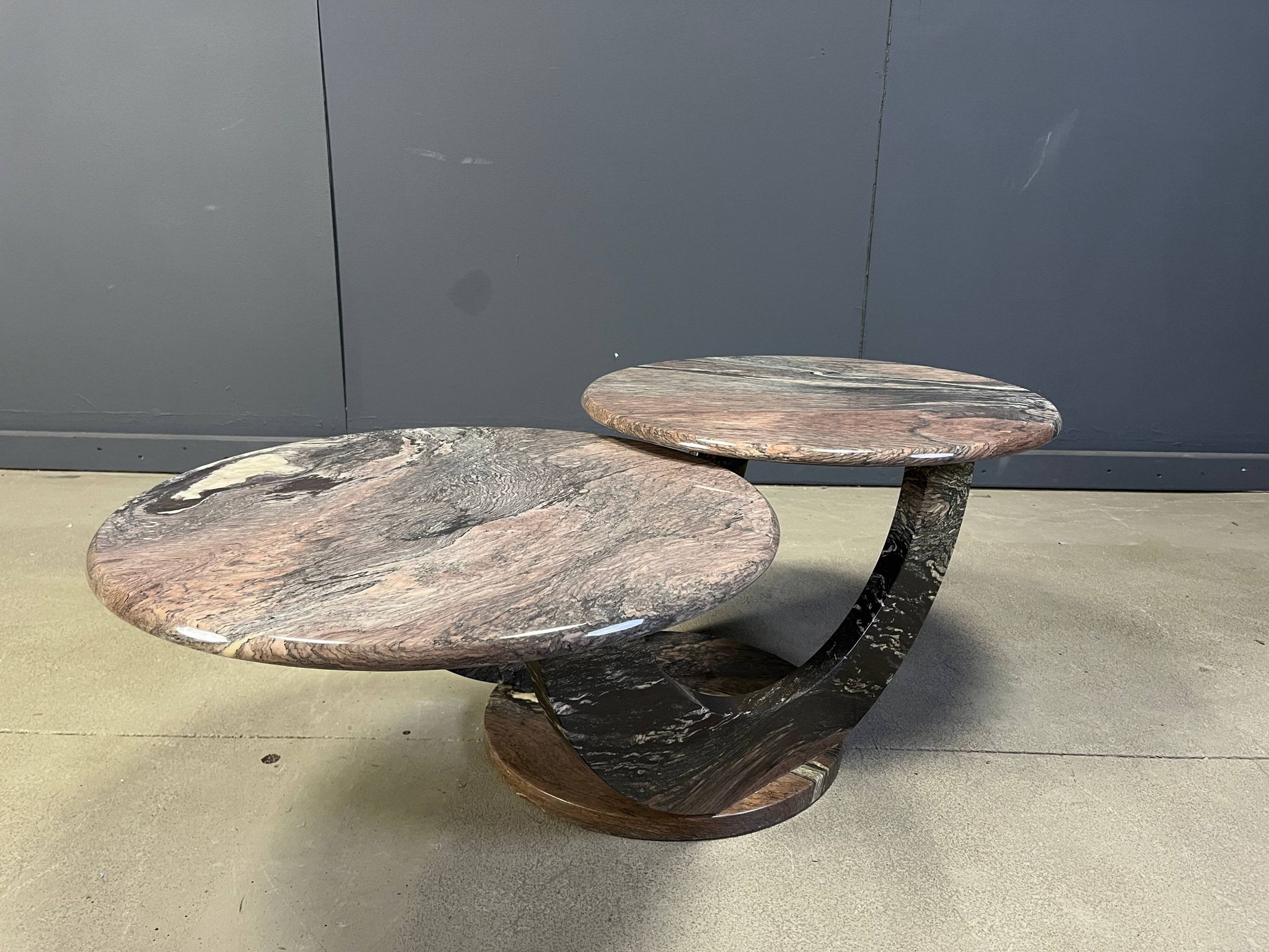 Table basse en marbre vintage à deux niveaux, années 1970