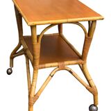 Desserte vintage en rotin et chêne 1960