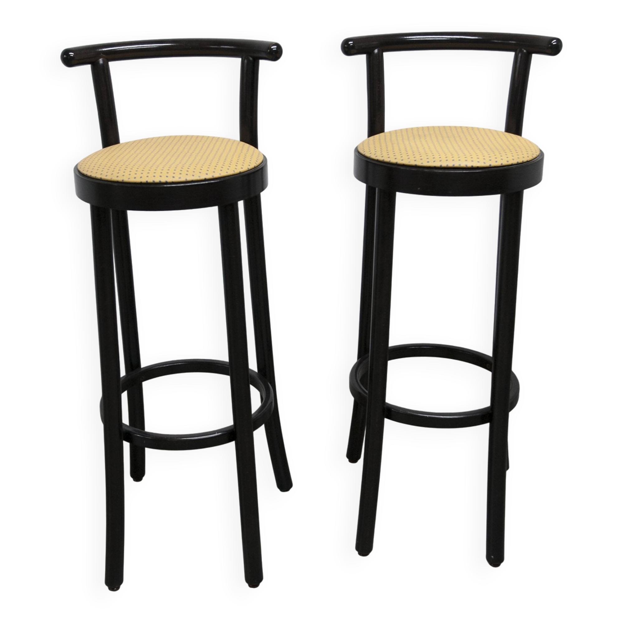 Pair of Baumann stools model Dialog in black and yellow and blue faux leather 1990