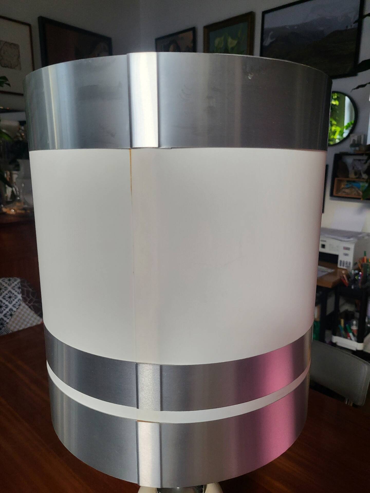 Large Vintage 1970 Space Age Chrome & Wood Lamp