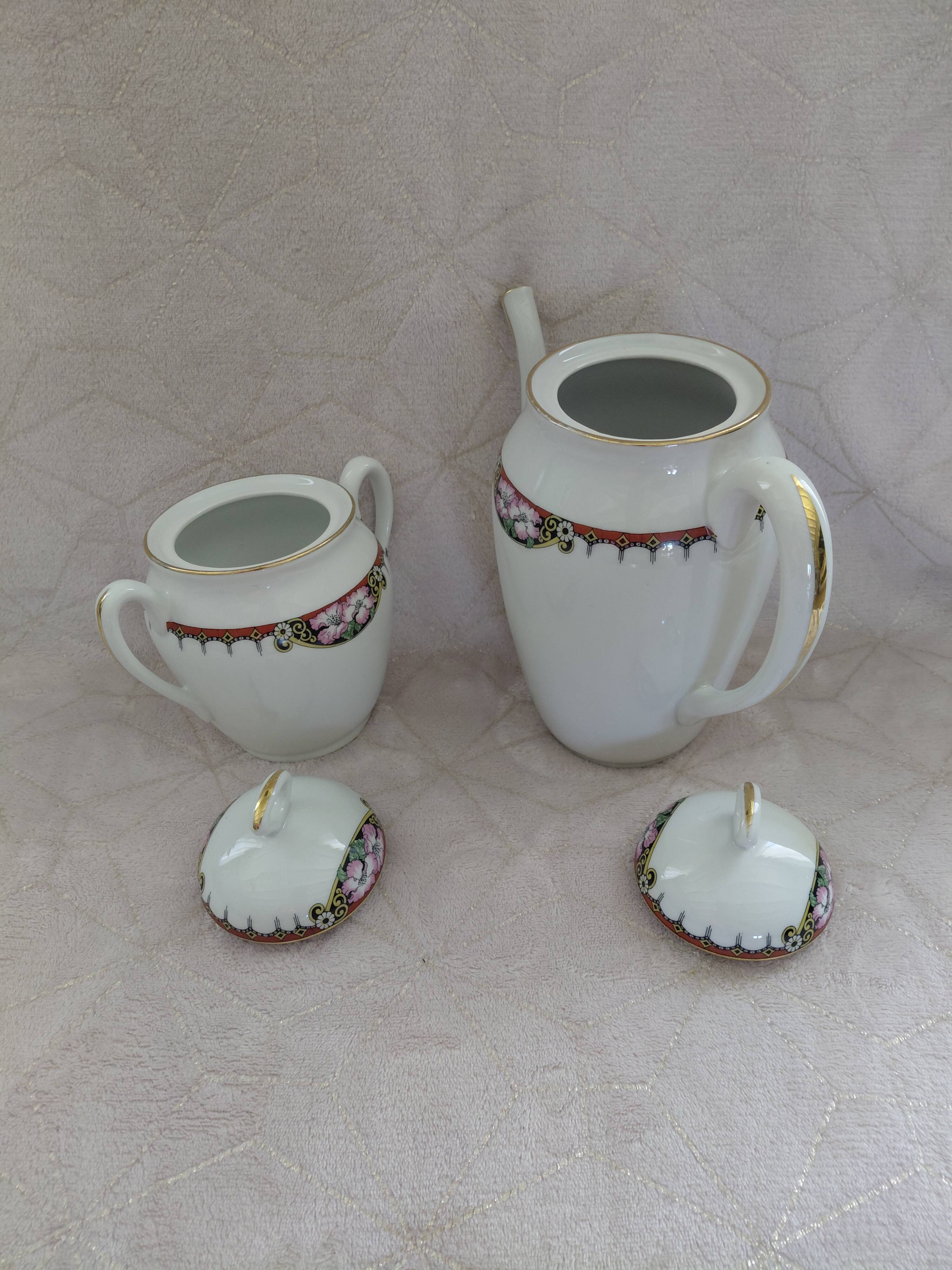 Théière et sucrier en porcelaine de Limoges