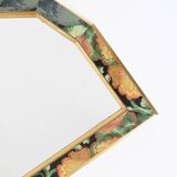 Old vintage octagonal mirror, floral patterns, green and gold