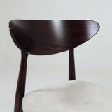 Modern Set of 6 Dining Chairs, Ecru Farbic and Dark walnut beech wood