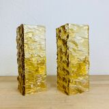Pair of vintage amber resin wall lamps