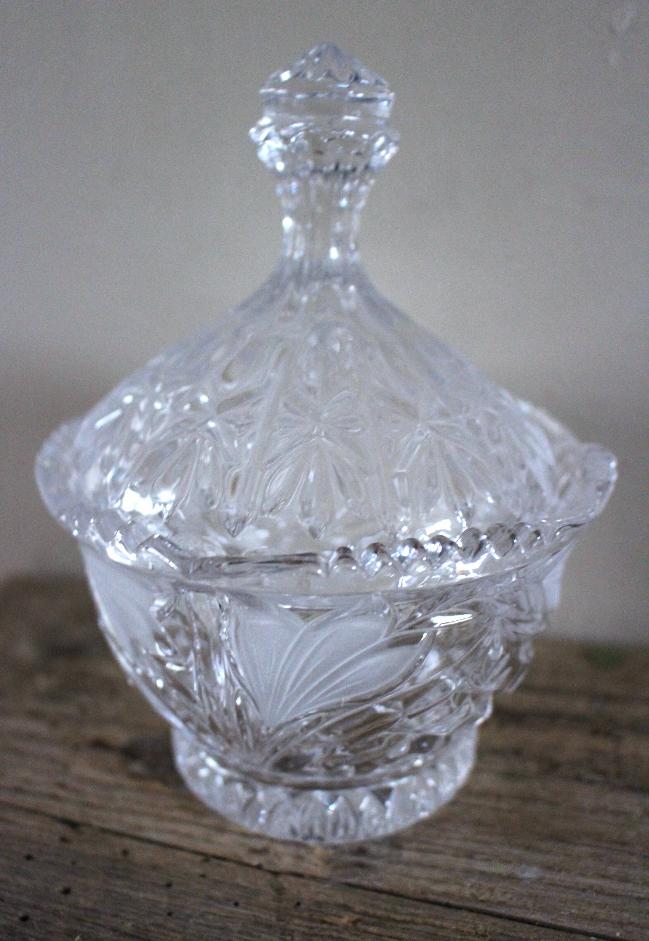 Cut glass vintage leaf design sweet jar
