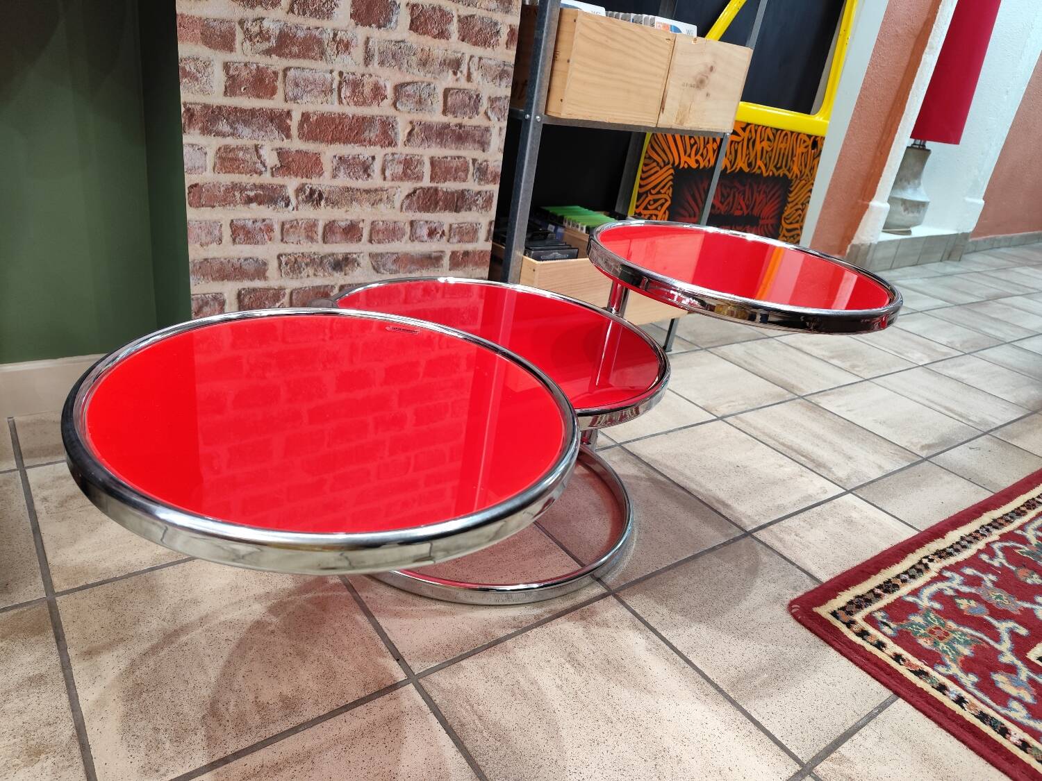 Red tempered glass coffee table