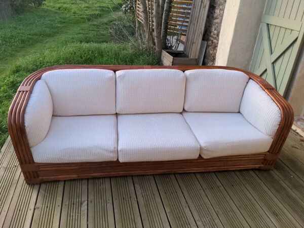 Canapé en bambou et rotin par Maugrion pour Roche Bobois