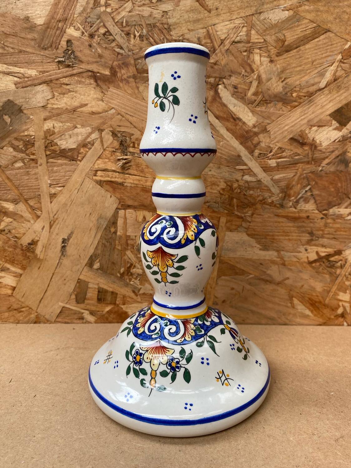 Old candle holder r. delarue rouen decor white ceramic painted vintage