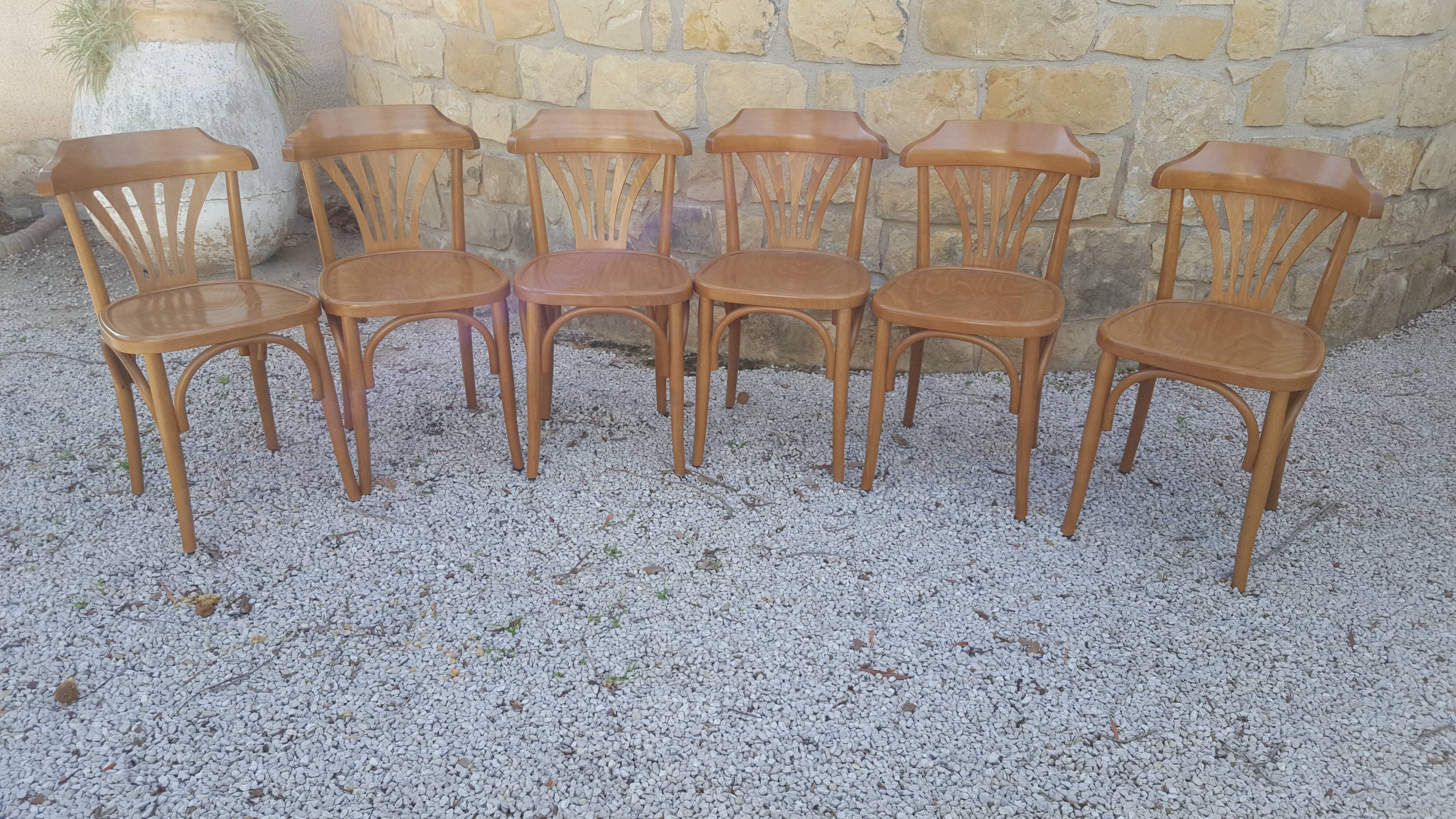 6 wooden bistro chairs