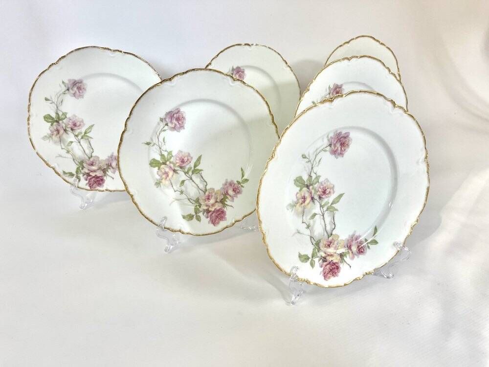 6 flat plates Baltimore Rose by Haviland Limoges