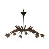 Sputnik chandelier 8 lights copper, teak & brass, Italy 1960s