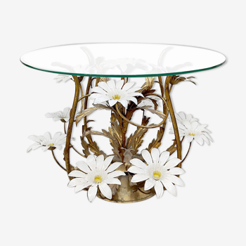 Brass coffee table 'flowers' Hollywood regency