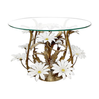 Brass coffee table 'flowers' Hollywood regency