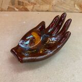 Old vallauris hand shaped brown ceramic pocket tray vintage decoration
