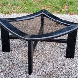 70s design coffee table in black lacquered wood with smoked glass top