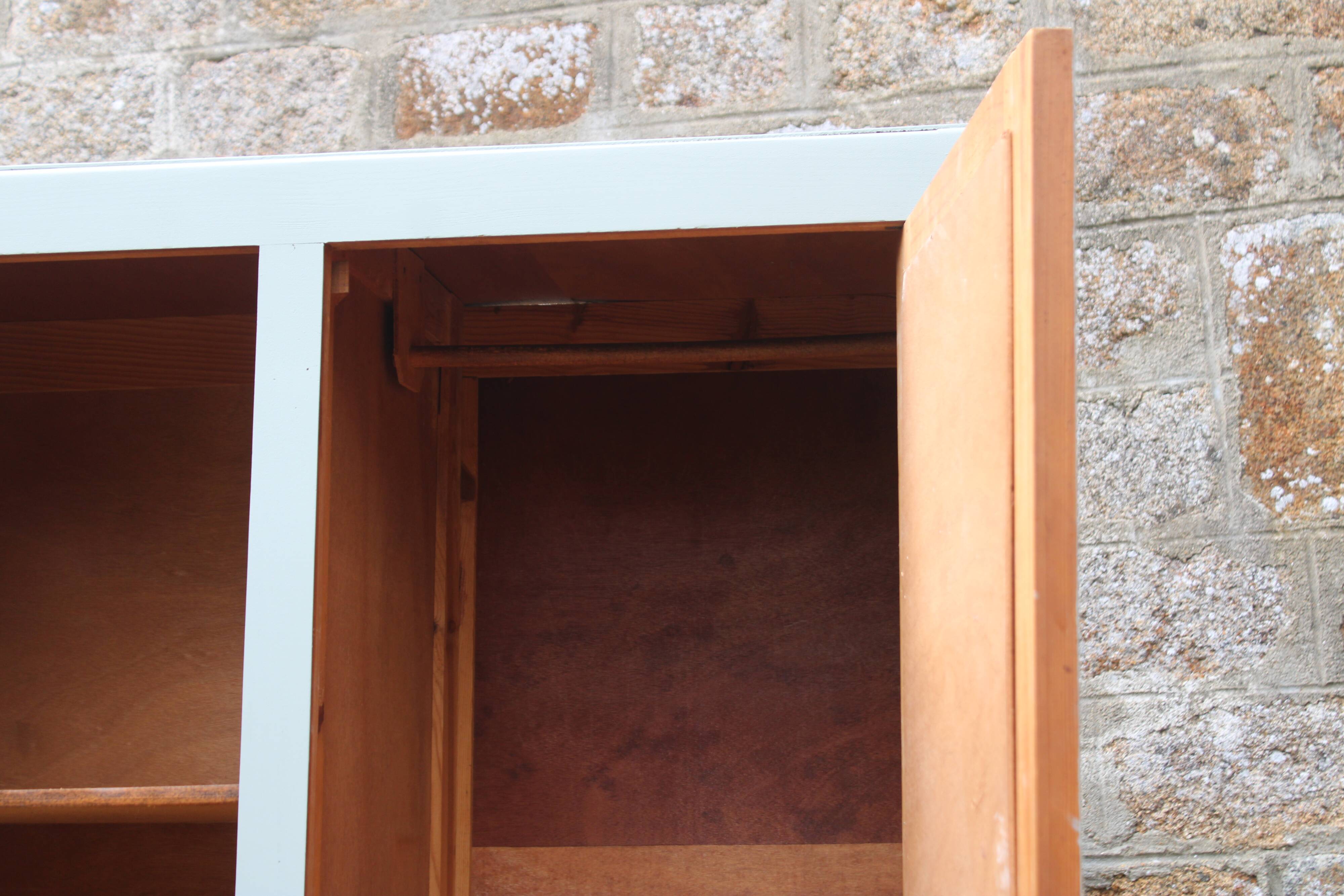 Vintage Parisian wardrobe in sage green – Mirror, hanging space and drawers