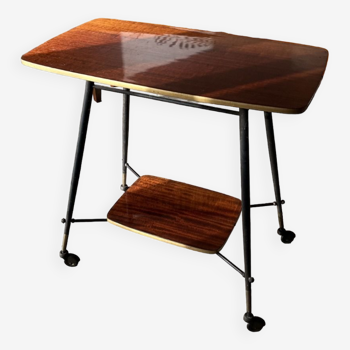 Table d'Appoint TV ou desserte sur Roulettes en Formica, Laiton et Métal, années 60