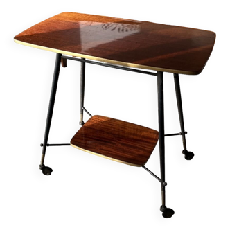 Table d'Appoint TV ou desserte sur Roulettes en Formica, Laiton et Métal, années 60