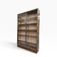 Vintage shallow wooden display shelf with sliding glass doors.