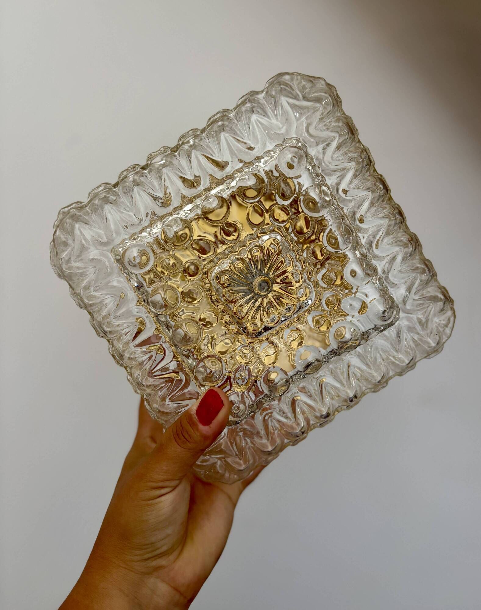 Vintage square globe wall or ceiling light in moulded glass
