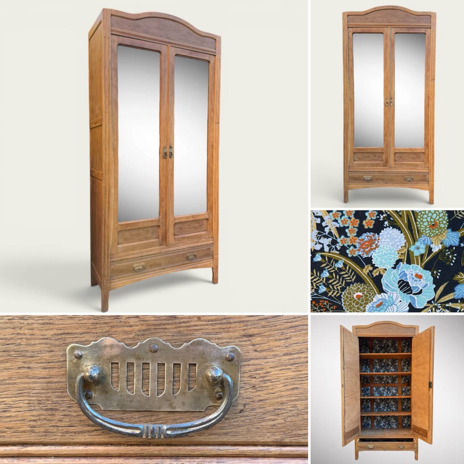 Armoire parisienne d’hôtel miroirs biseauté chêne brut 1920