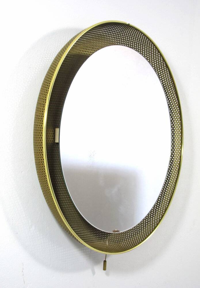 Gold Mathieu Mategot for Artimeta 1950s vintage mirror with light