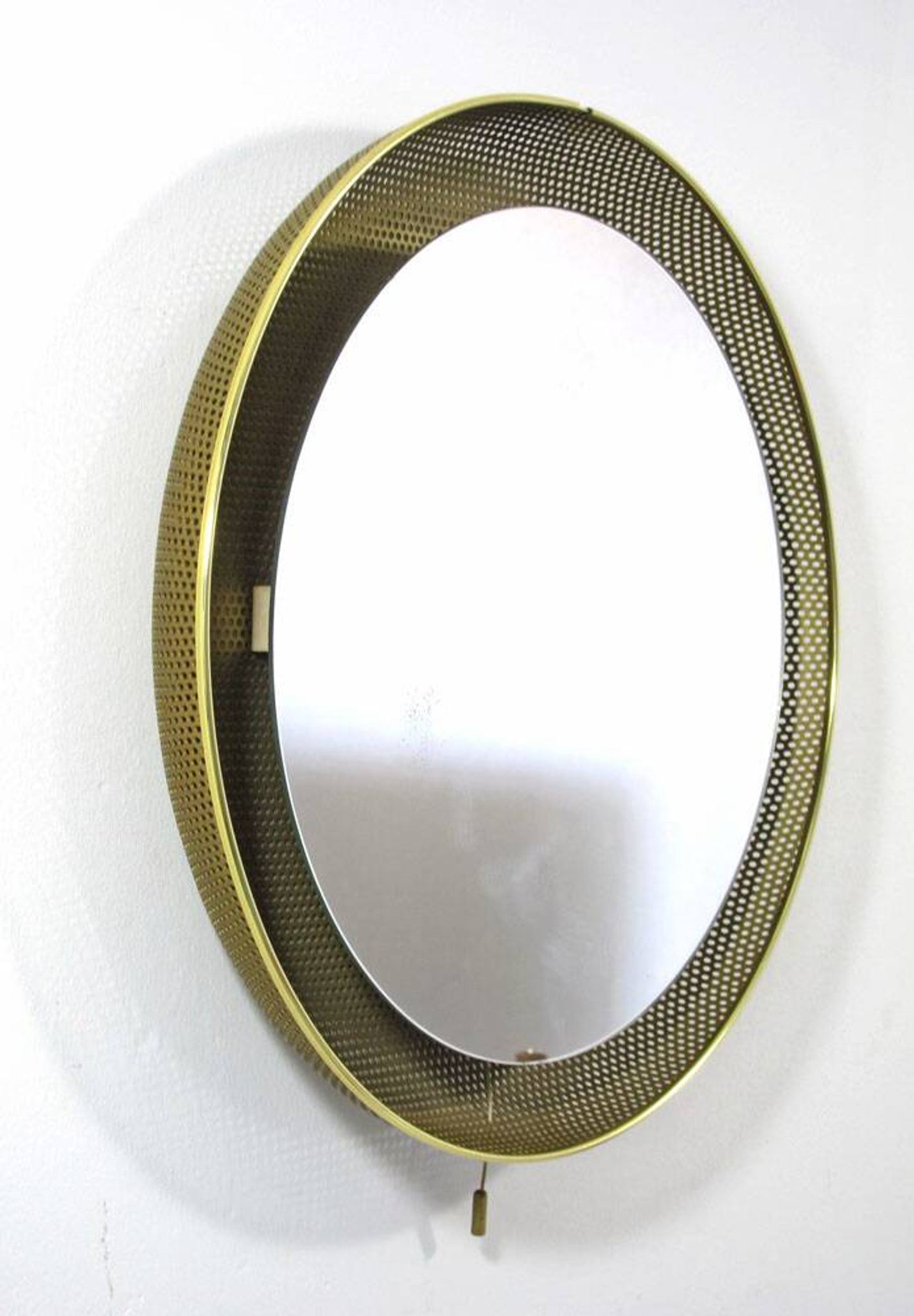 Vintage gold mirror by Mathieu Mategot for Artimeta from the 1950s with light.