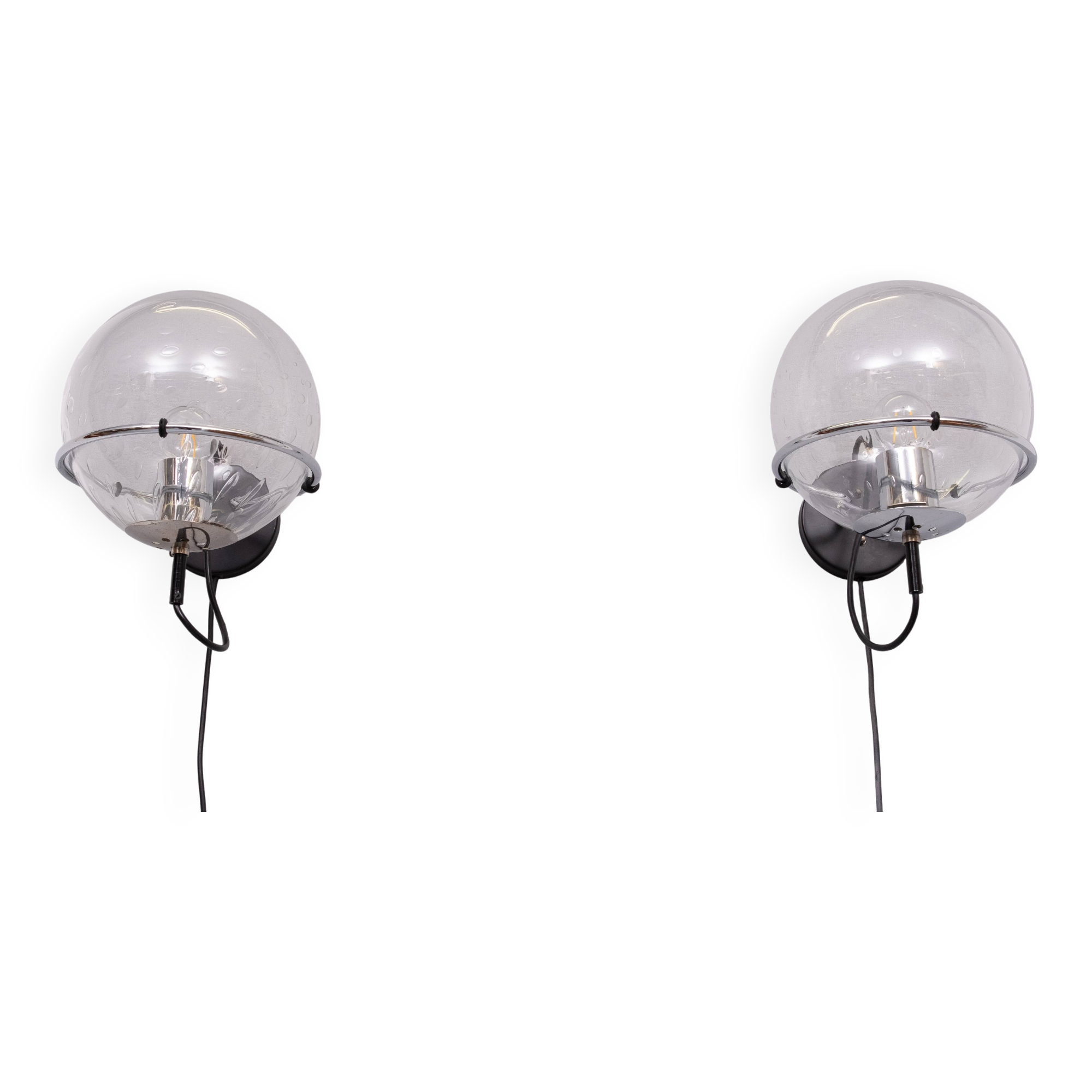 set Basket-Globe wall lamps with raindrop glass bowl by Raak, 1970s