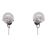 set Basket-Globe wall lamps with raindrop glass bowl by Raak, 1970s